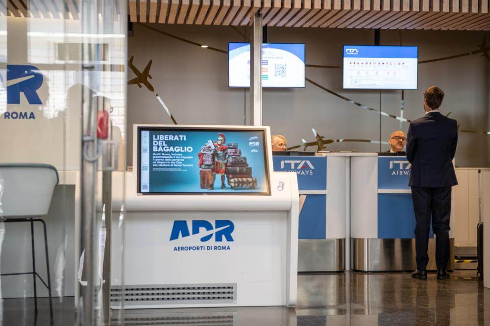 DUBZ Airport in the City Rome flyer showing check-in, drop-off and take-off steps